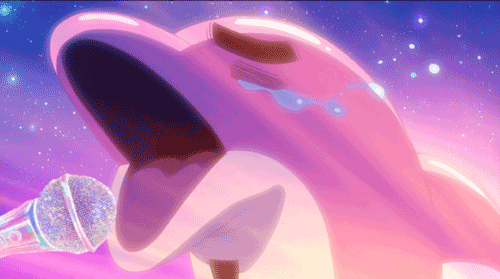 a pink vaporwave dolphin singing gif
